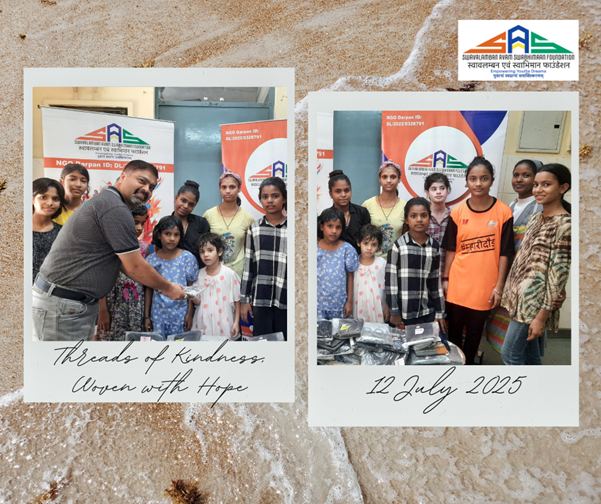 Girls at Auxilium Snehalaya Dwarka receiving new clothes from SAS Foundation NGO